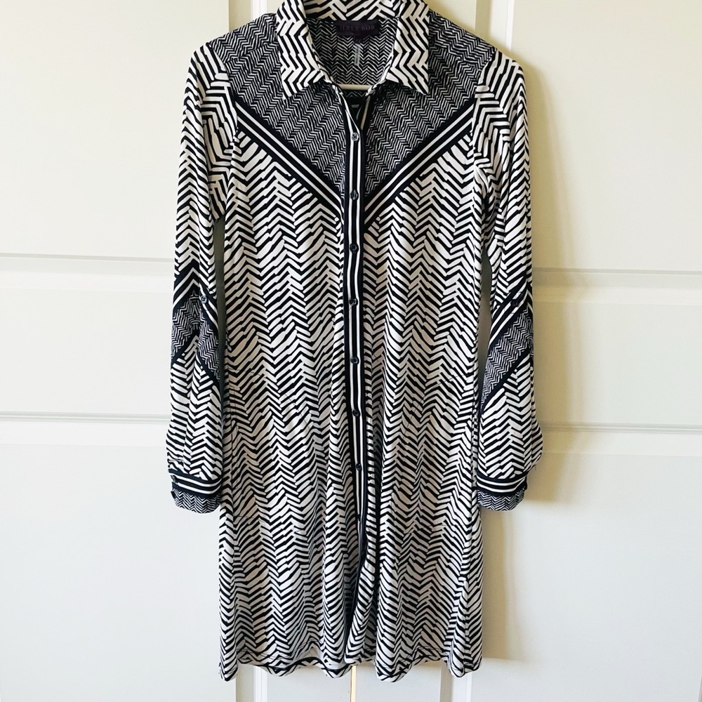Hale Bob Striped Button Front Long Sleeve Shirt Dress Size XS